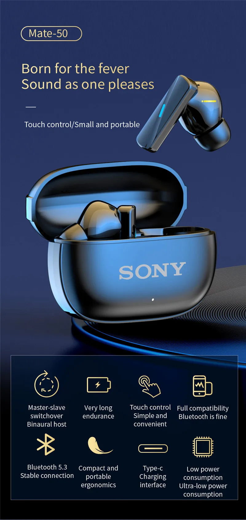 Auriculares y auriculares Bluetooth inalámbricos Sony, tapones para los oídos intrauditivos, impermeables, Fitness, movimiento, música, Hedset, funda con tapa