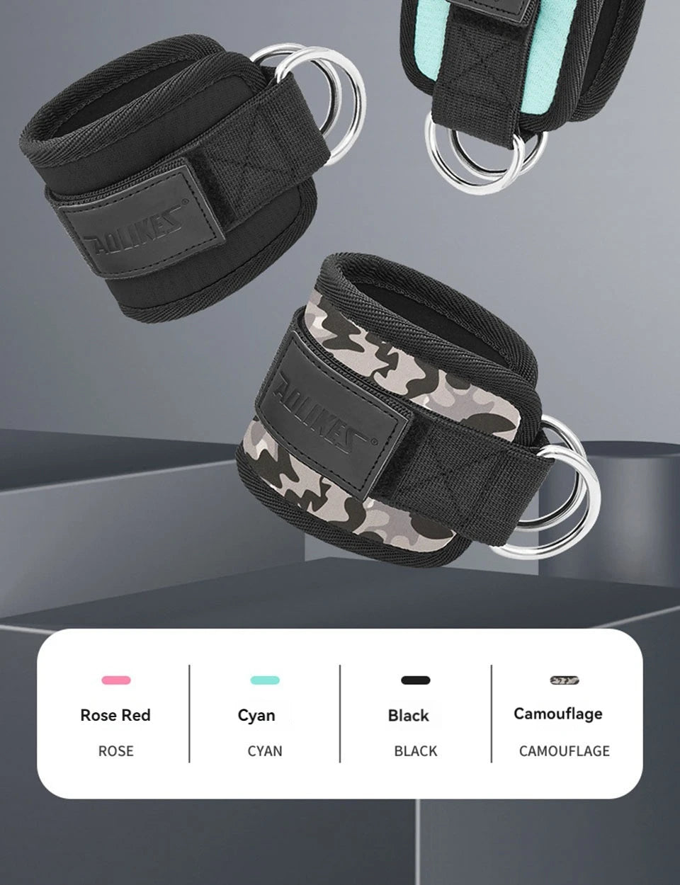 AOLIKES-Puños acolchados ajustables para muñeca y tobillo, correas acolchadas, anillo en D, cola para máquina de Cable, Ideal para ejercicios de glúteos
