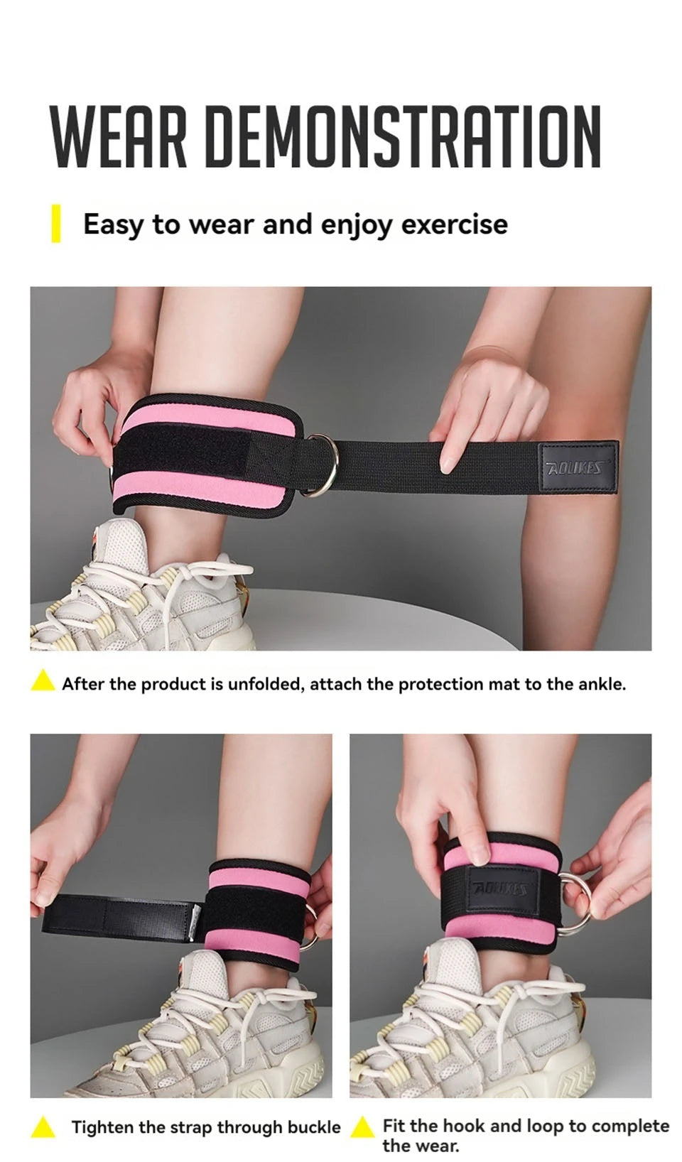 AOLIKES-Puños acolchados ajustables para muñeca y tobillo, correas acolchadas, anillo en D, cola para máquina de Cable, Ideal para ejercicios de glúteos