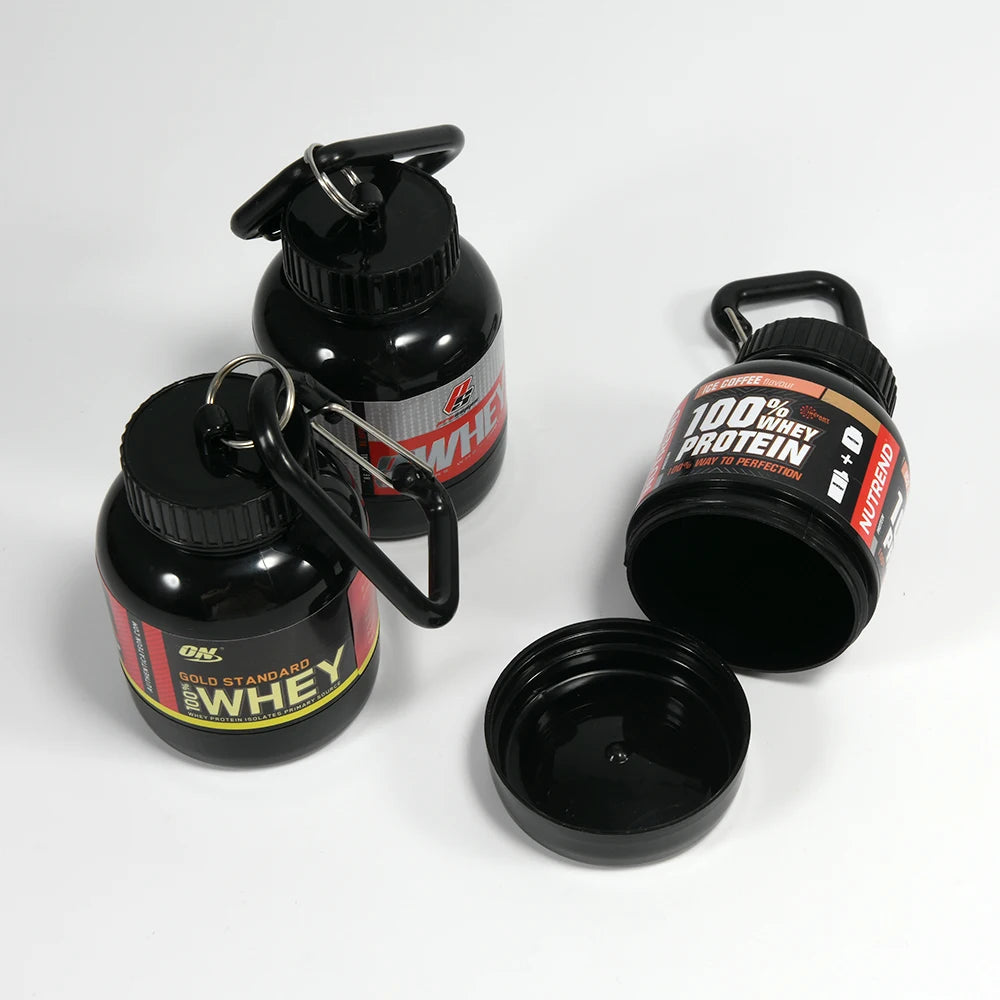 Contenedor de proteína en polvo ZK30, organizador de pastillas, llavero de proteínas, nutrición deportiva, botella de agua, llavero de proteína de suero deportivo
