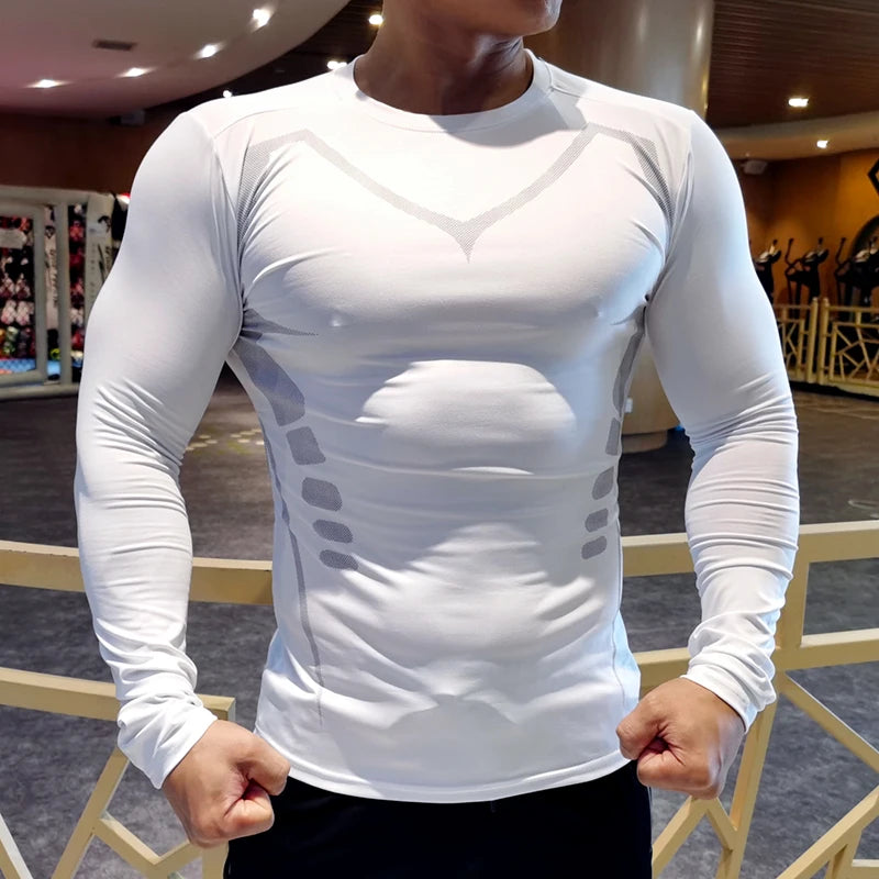 Camiseta de compresión para correr para hombre, camisa deportiva de manga apretado largo para entrenamiento, Jogging, ropa deportiva para gimnasio, ajuste seco, Rashgard