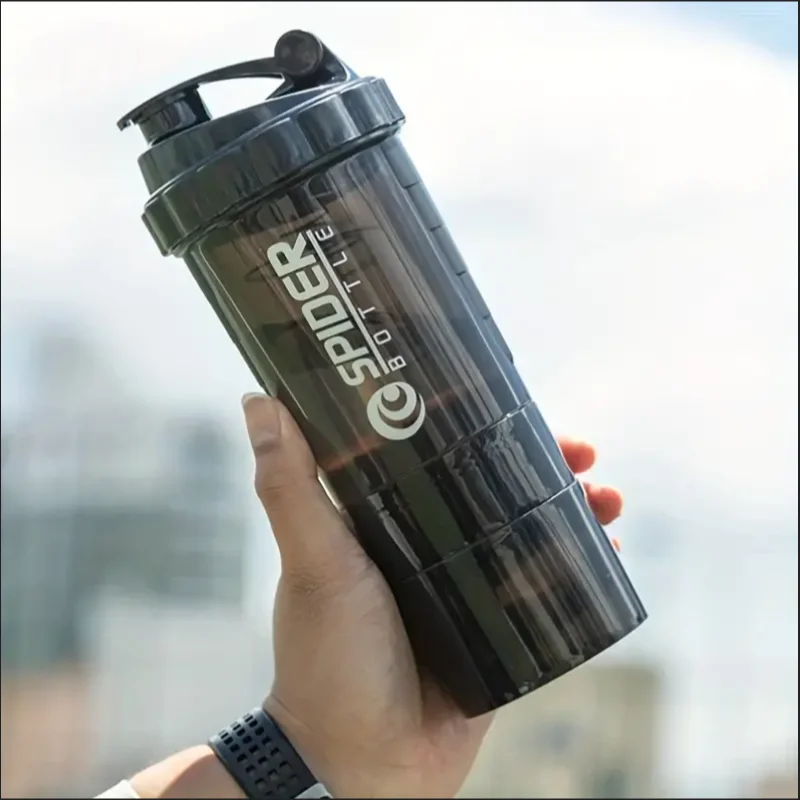 Botella coctelera con contenedor de energía, 2 niveles, batidos de proteínas, botella coctelera en polvo, botella de agua deportiva, Ideal para deportes, gimnasio y Fitness
