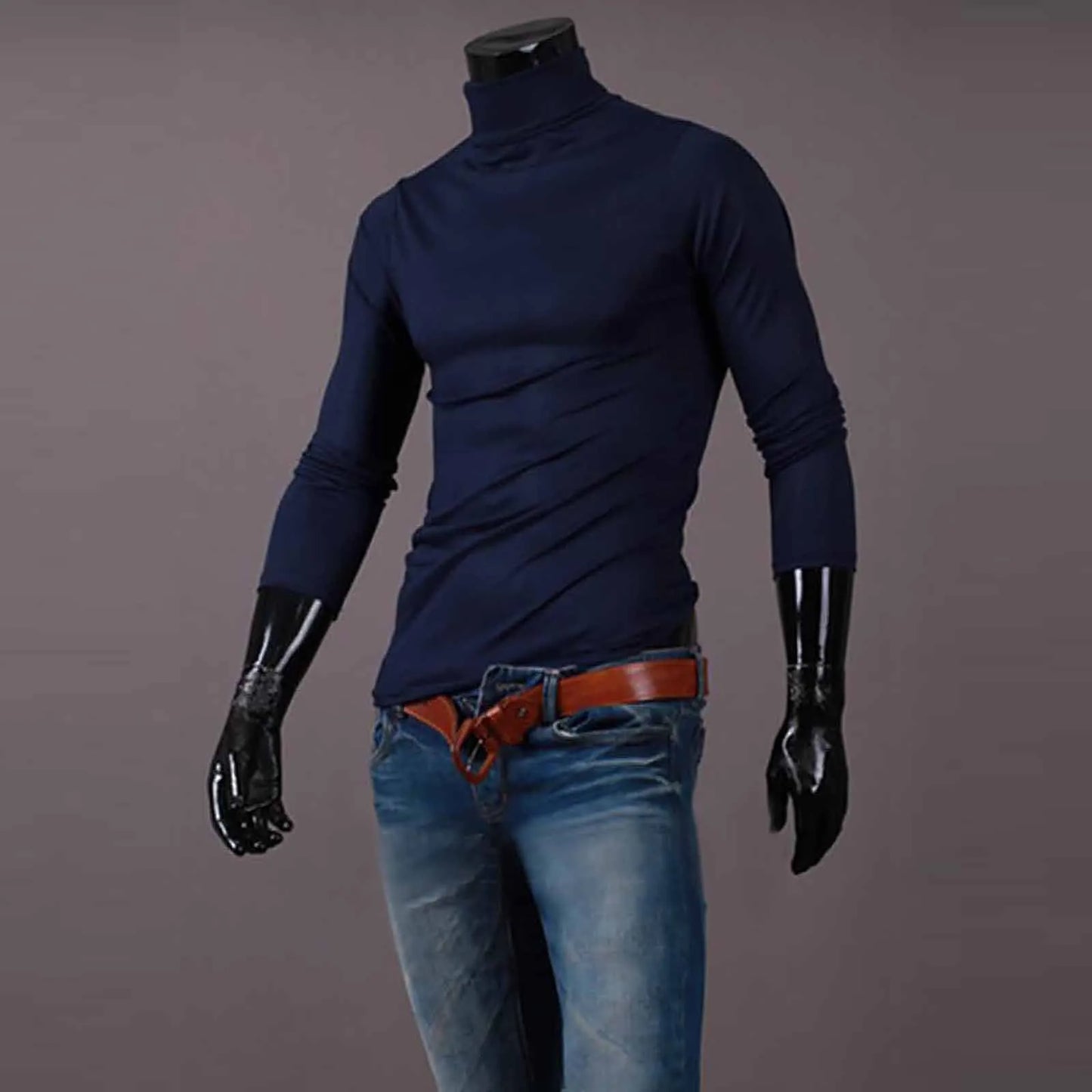 Camiseta básica lisa de fondo para hombre, Jersey informal ajustado de cuello alto básico, Tops finos de otoño y primavera