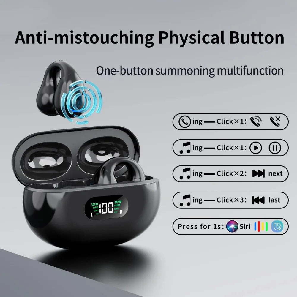 Auriculares deportivos inalámbricos de oreja abierta, auriculares BT inalámbricos con clip para Android iPhone, auriculares de conducción de aire para ciclismo, correr