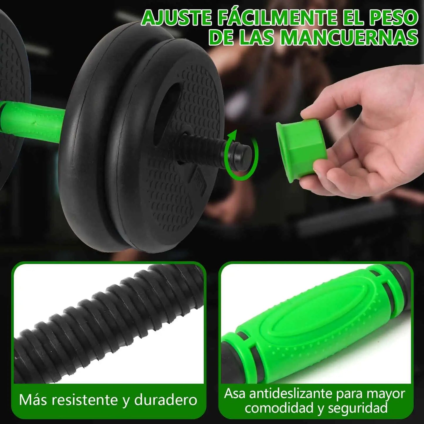 Juego de mancuernas ajustables multifuncionales, 4 en 1, 10 kg, 15 kg, 20 kg, 30 kg, con mango opcional para pesas rusas, rizos y barra recta, rueda abdominal, flexiones, pesas de gimnasio en casa para hombres