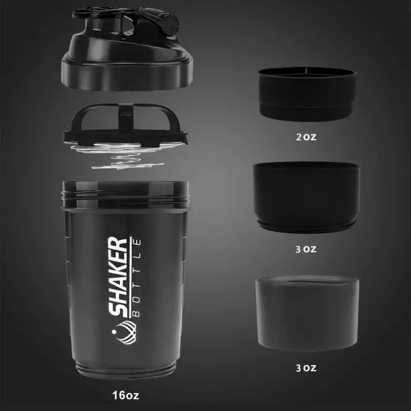 Botella coctelera con contenedor de energía, 2 niveles, batidos de proteínas, botella coctelera en polvo, botella de agua deportiva, Ideal para deportes, gimnasio y Fitness