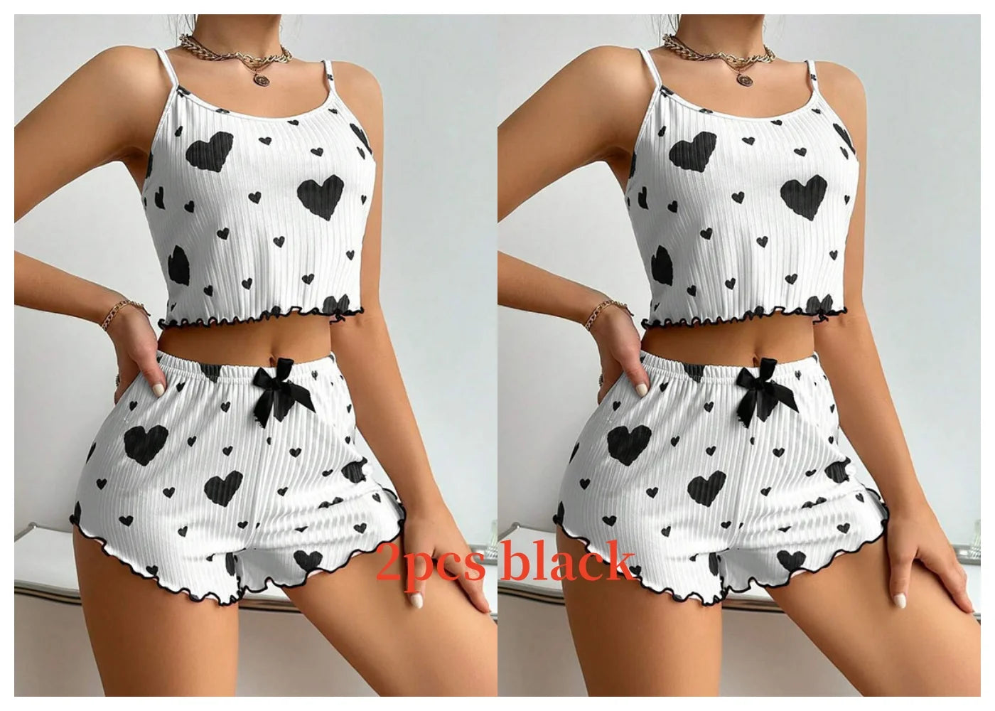 Conjunto de pijamas para mujer Ropa de dormir 2 piezas Camisetas sin mangas cortas y pantalones cortos S M L Blanco Ventilar Suave Casual Impresión de amor