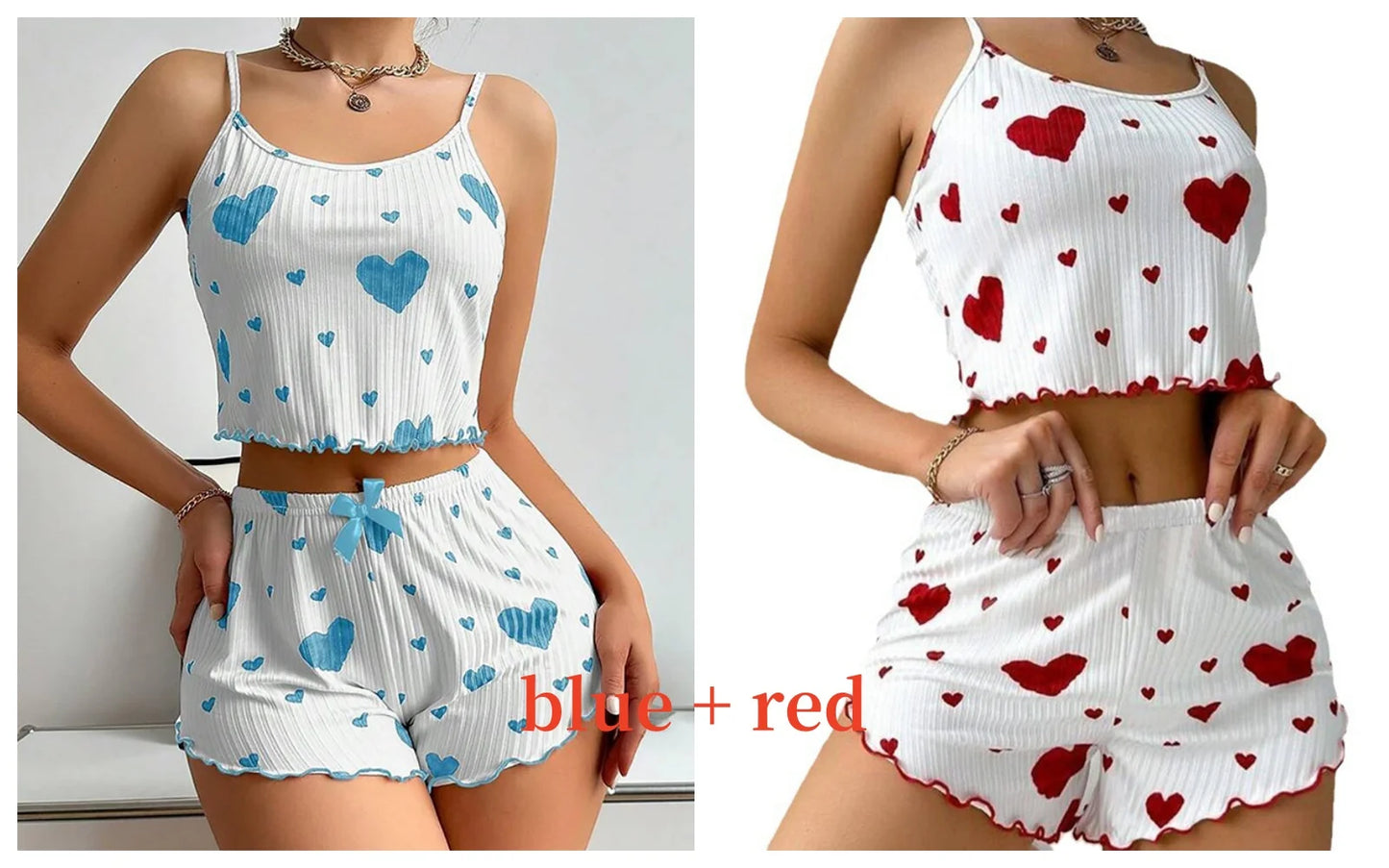 Conjunto de pijamas para mujer Ropa de dormir 2 piezas Camisetas sin mangas cortas y pantalones cortos S M L Blanco Ventilar Suave Casual Impresión de amor