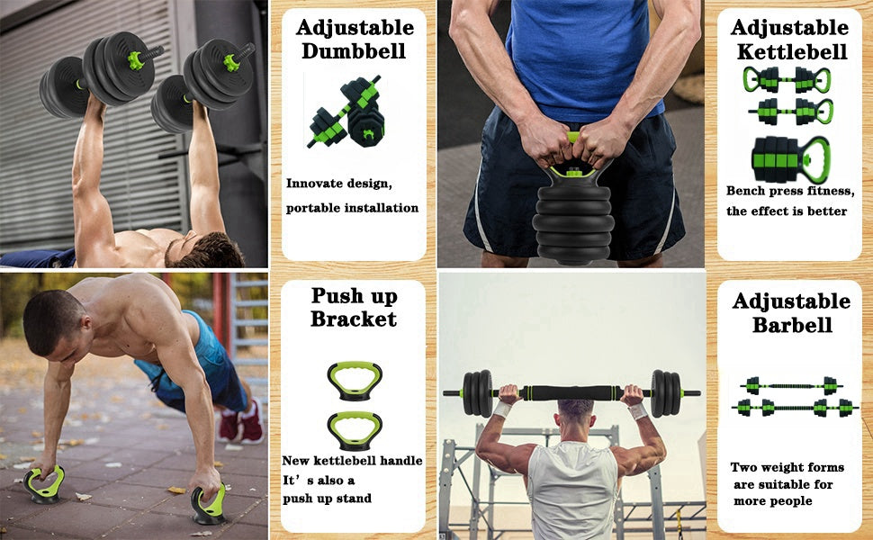 Juego de pesas ajustables 4 en 1 de 66 libras/88 libras de peso, utilizado como pesas rusas, soporte de realce para gimnasio y hogar