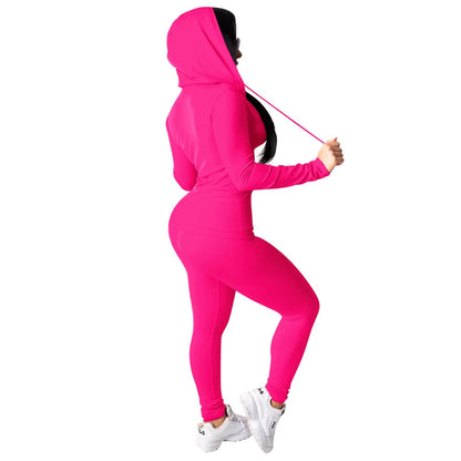 Trajes de Jogging para mujer, sudaderas con capucha informales con cremallera, Top, pantalones de chándal, trajes de Jogger, ropa deportiva femenina, invierno, 2 piezas