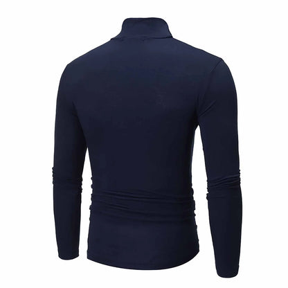 Camiseta básica lisa de fondo para hombre, Jersey informal ajustado de cuello alto básico, Tops finos de otoño y primavera
