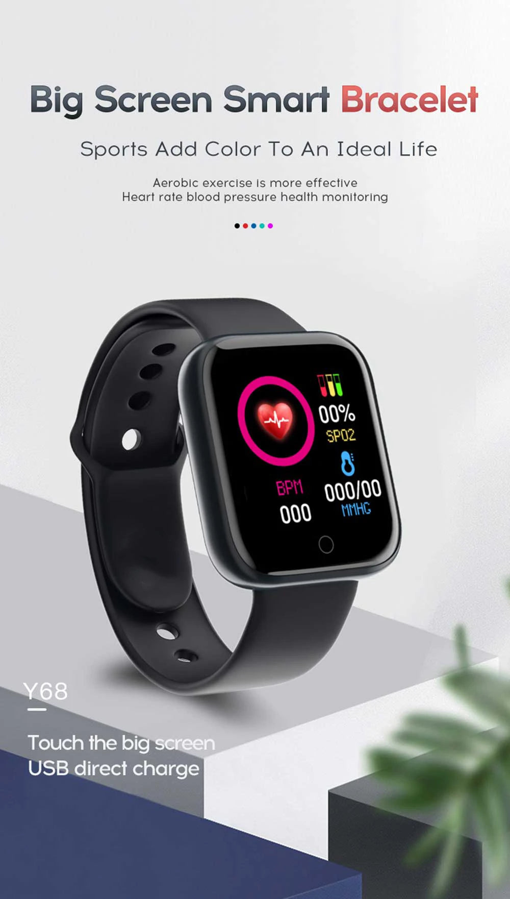 Reloj inteligente multifuncional para hombre y mujer, pulsera deportiva con Bluetooth, Monitor de sueño y música, D20, Y68