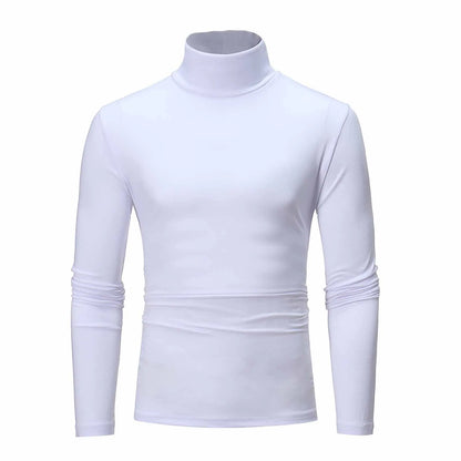 Camiseta básica lisa de fondo para hombre, Jersey informal ajustado de cuello alto básico, Tops finos de otoño y primavera