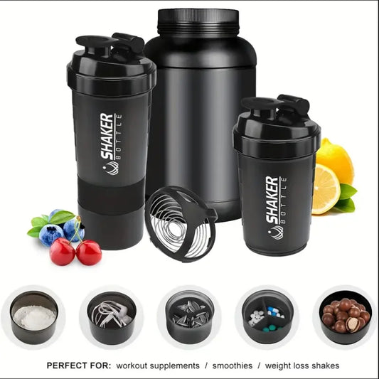 Botella coctelera con contenedor de energía, 2 niveles, batidos de proteínas, botella coctelera en polvo, botella de agua deportiva, Ideal para deportes, gimnasio y Fitness