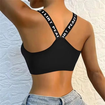Ropa interior deportiva para mujer, Top corto sin costuras para Yoga y Fitness, correas anchas con letras, ropa deportiva cómoda para entrenamiento