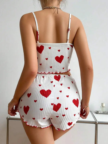 Conjunto de pijamas para mujer Ropa de dormir 2 piezas Camisetas sin mangas cortas y pantalones cortos S M L Blanco Ventilar Suave Casual Impresión de amor