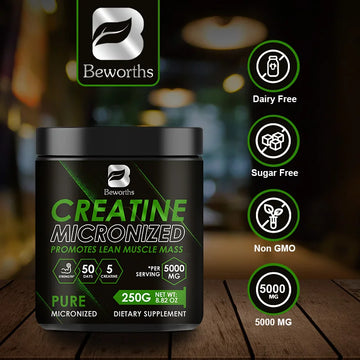BEWORTHS-creatina monohidrato, suplementos dietéticos deportivos para entrenamiento, construcción muscular, energía celular, mejora la fuerza muscular