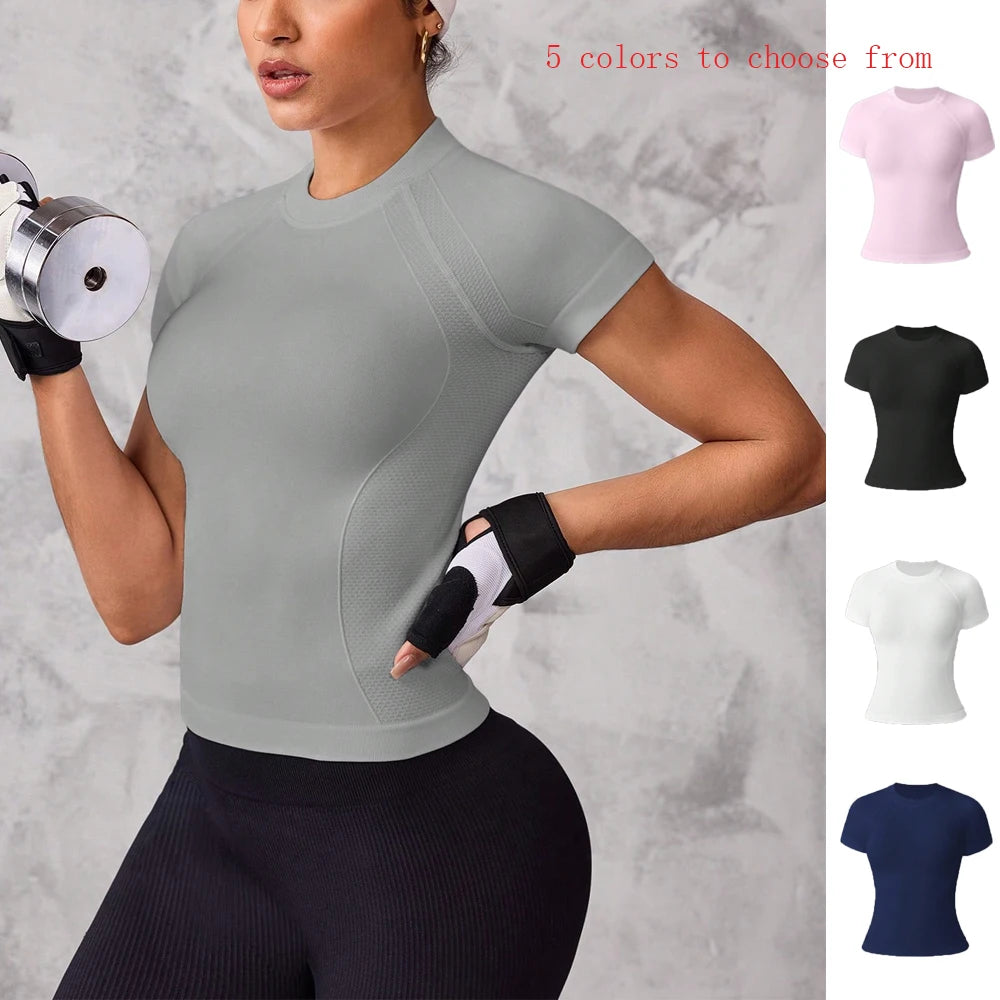 Top deportivo de manga corta para mujer, tejido transpirable y de secado rápido, adecuado para correr y yoga,