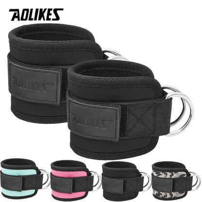 AOLIKES-Puños acolchados ajustables para muñeca y tobillo, correas acolchadas, anillo en D, cola para máquina de Cable, Ideal para ejercicios de glúteos