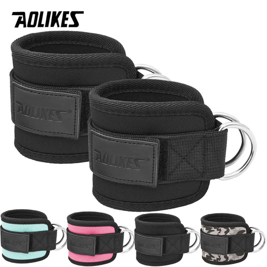 AOLIKES-Puños acolchados ajustables para muñeca y tobillo, correas acolchadas, anillo en D, cola para máquina de Cable, Ideal para ejercicios de glúteos