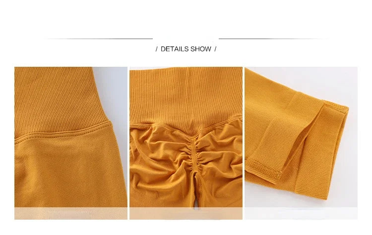 Mallas lisas de cintura alta para mujer, medias ajustadas sin costuras, mallas elásticas para Fitness y Yoga, pantalones de entrenamiento de gimnasio a la moda de punto con realce en el trasero