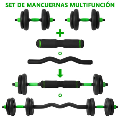 Juego de mancuernas ajustables multifuncionales, 4 en 1, 10 kg, 15 kg, 20 kg, 30 kg, con mango opcional para pesas rusas, rizos y barra recta, rueda abdominal, flexiones, pesas de gimnasio en casa para hombres