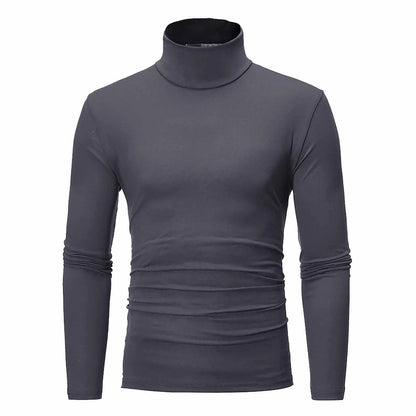 Camiseta básica lisa de fondo para hombre, Jersey informal ajustado de cuello alto básico, Tops finos de otoño y primavera