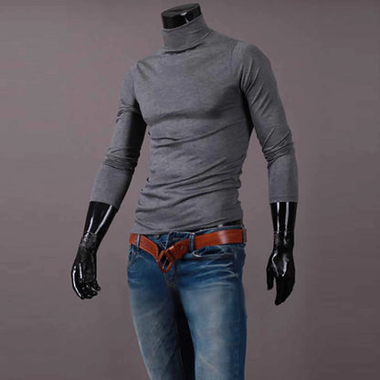 Camiseta básica lisa de fondo para hombre, Jersey informal ajustado de cuello alto básico, Tops finos de otoño y primavera