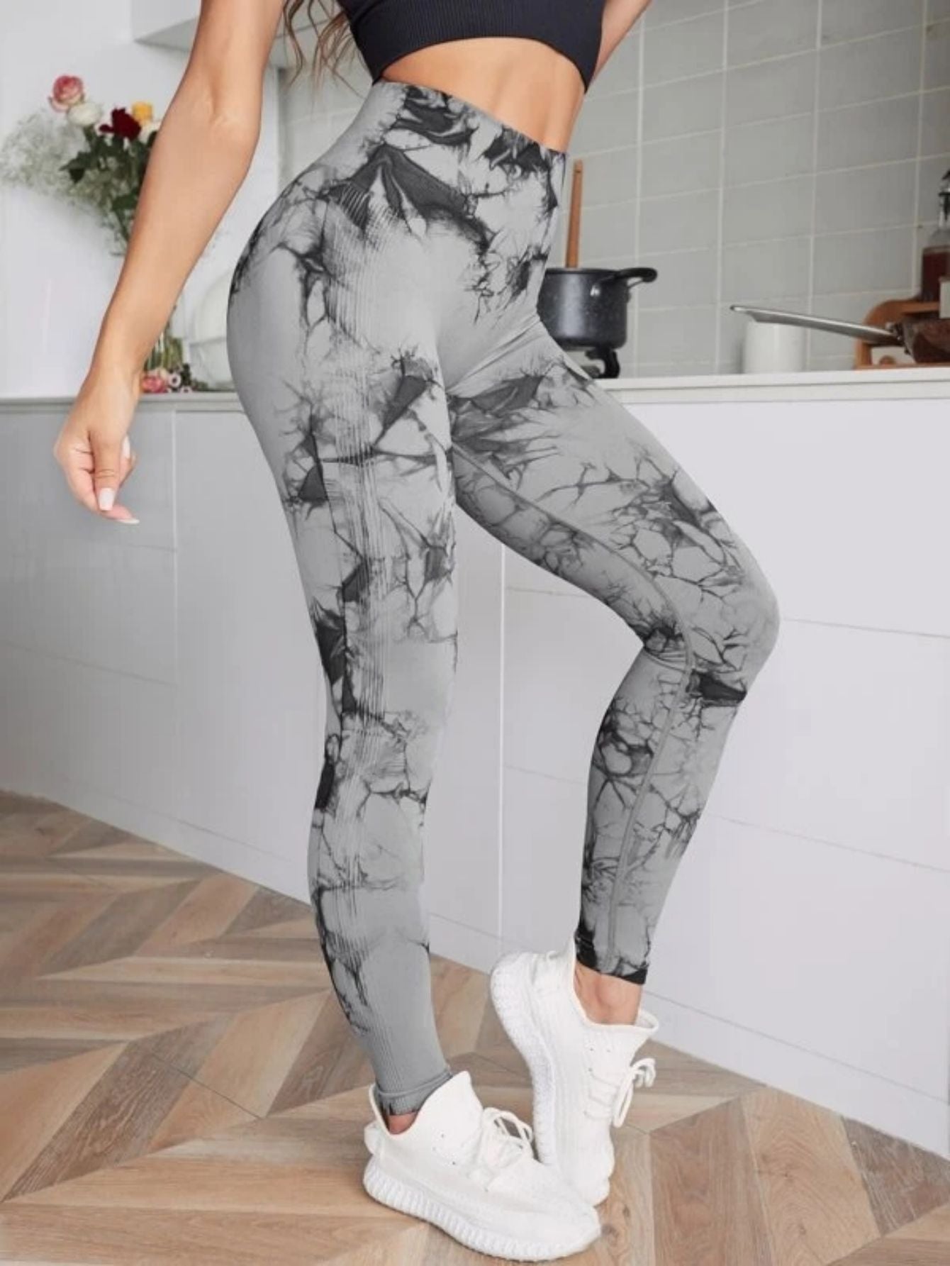 Mallas de cintura alta sin costuras para mujer, Leggings de teñido anudado, pantalones de Yoga para correr y Fitness, medias elásticas de punto de elevación de cadera