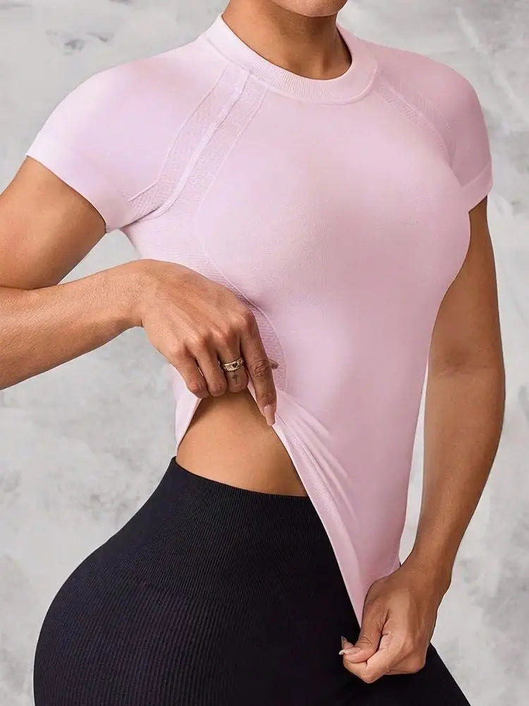 Top deportivo de manga corta para mujer, tejido transpirable y de secado rápido, adecuado para correr y yoga,