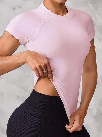 Top deportivo de manga corta para mujer, tejido transpirable y de secado rápido, adecuado para correr y yoga,
