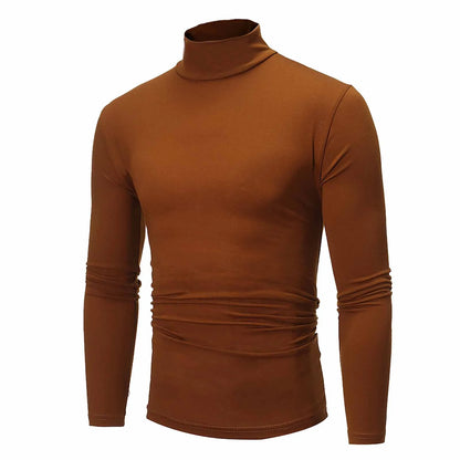 Camiseta básica lisa de fondo para hombre, Jersey informal ajustado de cuello alto básico, Tops finos de otoño y primavera