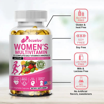 Multivitamina: mejora la absorción de nutrientes, la salud del corazón, soporte de energía natural, complemento alimenticio completo, sin OGM, sin gluten