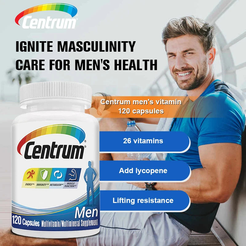 Centrum Multivitamina para hombres y suplementos minerales, soporte energético, masa muscular, sistema inmunológico, antioxidantes