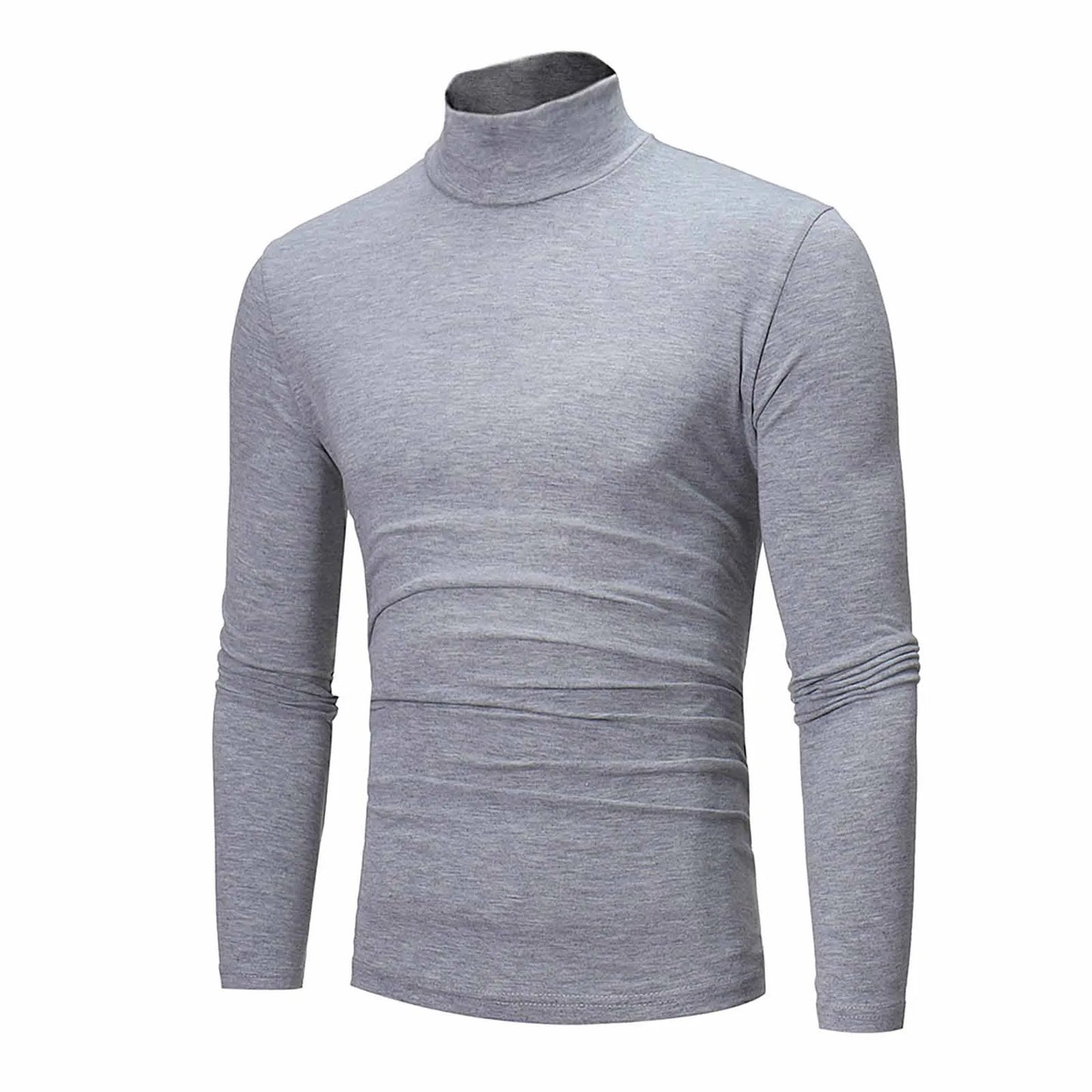 Camiseta básica lisa de fondo para hombre, Jersey informal ajustado de cuello alto básico, Tops finos de otoño y primavera