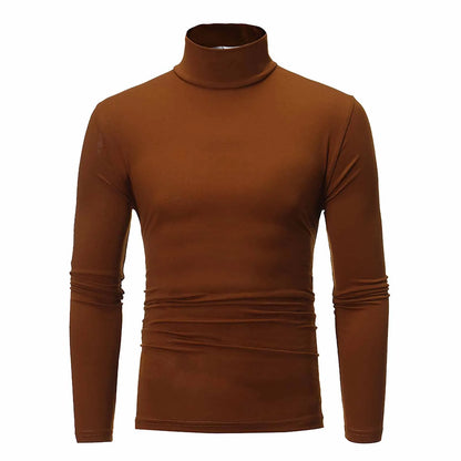 Camiseta básica lisa de fondo para hombre, Jersey informal ajustado de cuello alto básico, Tops finos de otoño y primavera