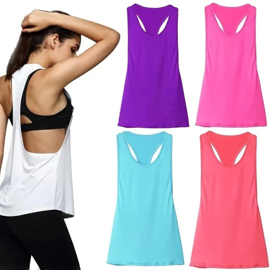 Camiseta deportiva nueva para mujer, camiseta sin mangas deportiva para Fitness, parte trasera en forma de T, camiseta sin mangas ajustada de secado rápido para correr, abrigo