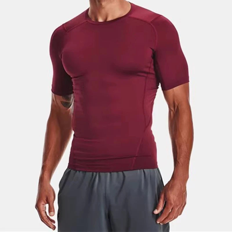 Camiseta para correr para hombre, camisetas deportivas de manga corta de verano para hombre, camiseta de entrenamiento, medias ajustadas, camisetas de compresión para gimnasio y Fitness para hombre