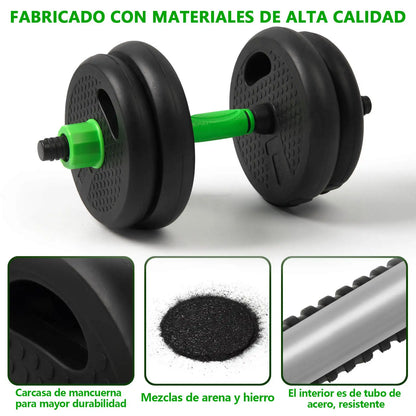 Juego de mancuernas ajustables multifuncionales, 4 en 1, 10 kg, 15 kg, 20 kg, 30 kg, con mango opcional para pesas rusas, rizos y barra recta, rueda abdominal, flexiones, pesas de gimnasio en casa para hombres