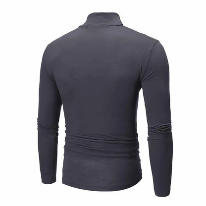 Camiseta básica lisa de fondo para hombre, Jersey informal ajustado de cuello alto básico, Tops finos de otoño y primavera