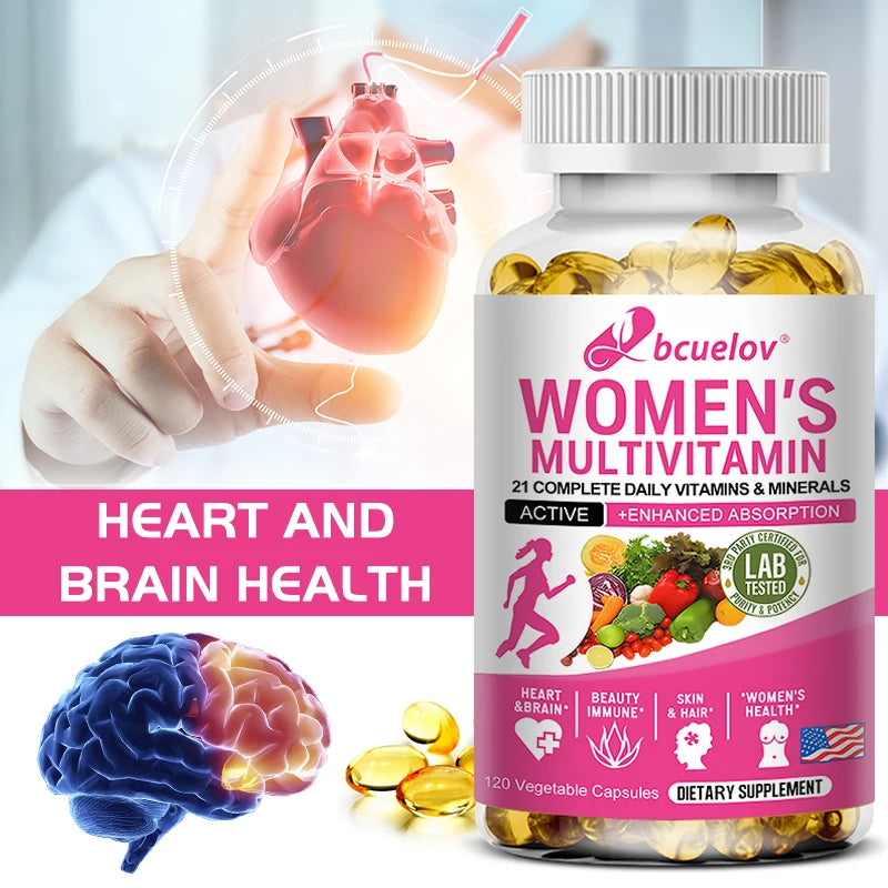 Multivitamina: mejora la absorción de nutrientes, la salud del corazón, soporte de energía natural, complemento alimenticio completo, sin OGM, sin gluten