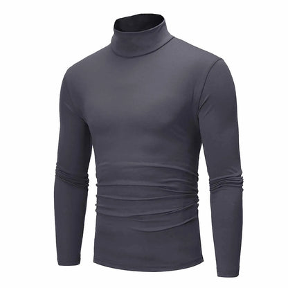 Camiseta básica lisa de fondo para hombre, Jersey informal ajustado de cuello alto básico, Tops finos de otoño y primavera