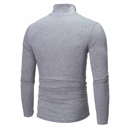 Camiseta básica lisa de fondo para hombre, Jersey informal ajustado de cuello alto básico, Tops finos de otoño y primavera