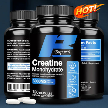 Creatine Monohydrate: improves energy and endurance, increases muscle mass and athletic performance