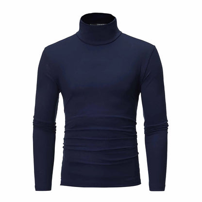 Camiseta básica lisa de fondo para hombre, Jersey informal ajustado de cuello alto básico, Tops finos de otoño y primavera
