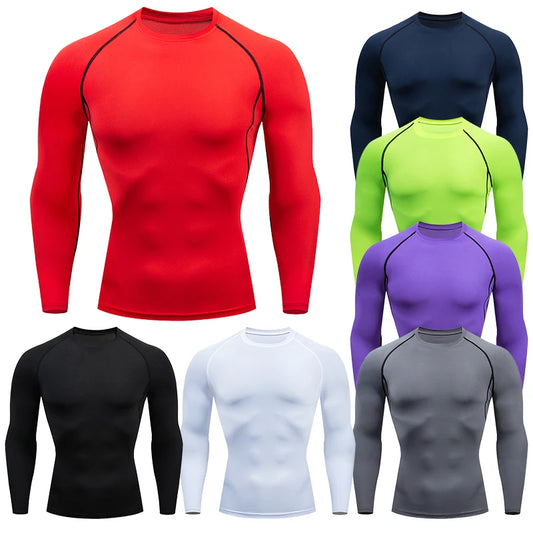 Camiseta de compresión para correr para hombre, camisa deportiva de manga apretado largo para entrenamiento, Jogging, ropa deportiva para gimnasio, ajuste seco, Rashgard