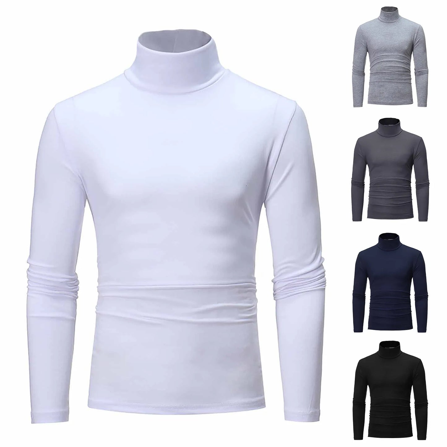Camiseta básica lisa de fondo para hombre, Jersey informal ajustado de cuello alto básico, Tops finos de otoño y primavera
