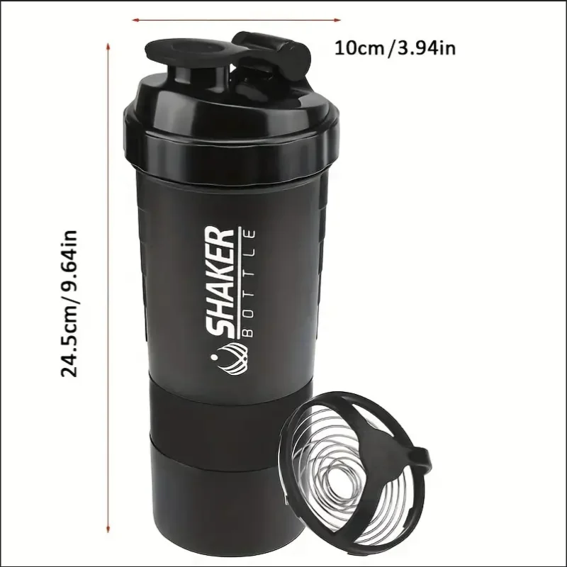 Botella coctelera con contenedor de energía, 2 niveles, batidos de proteínas, botella coctelera en polvo, botella de agua deportiva, Ideal para deportes, gimnasio y Fitness
