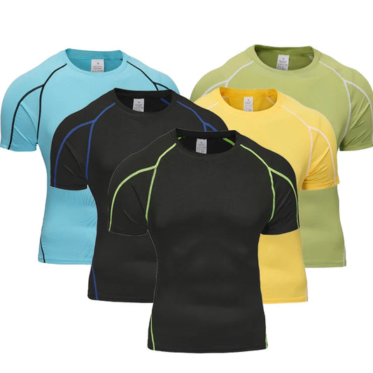 Camiseta para correr para hombre, ropa deportiva de verano, camiseta ajustada para gimnasio, camisetas deportivas para Fitness, medias atléticas elásticas, camisas de compresión para hombre