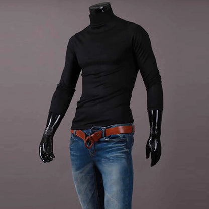 Camiseta básica lisa de fondo para hombre, Jersey informal ajustado de cuello alto básico, Tops finos de otoño y primavera